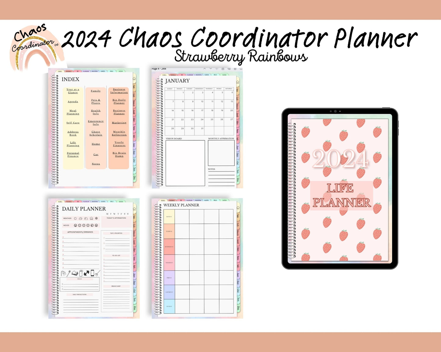 2024 Ultimate Chaos Coordinator Life Planner ~ Strawberry Rainbows