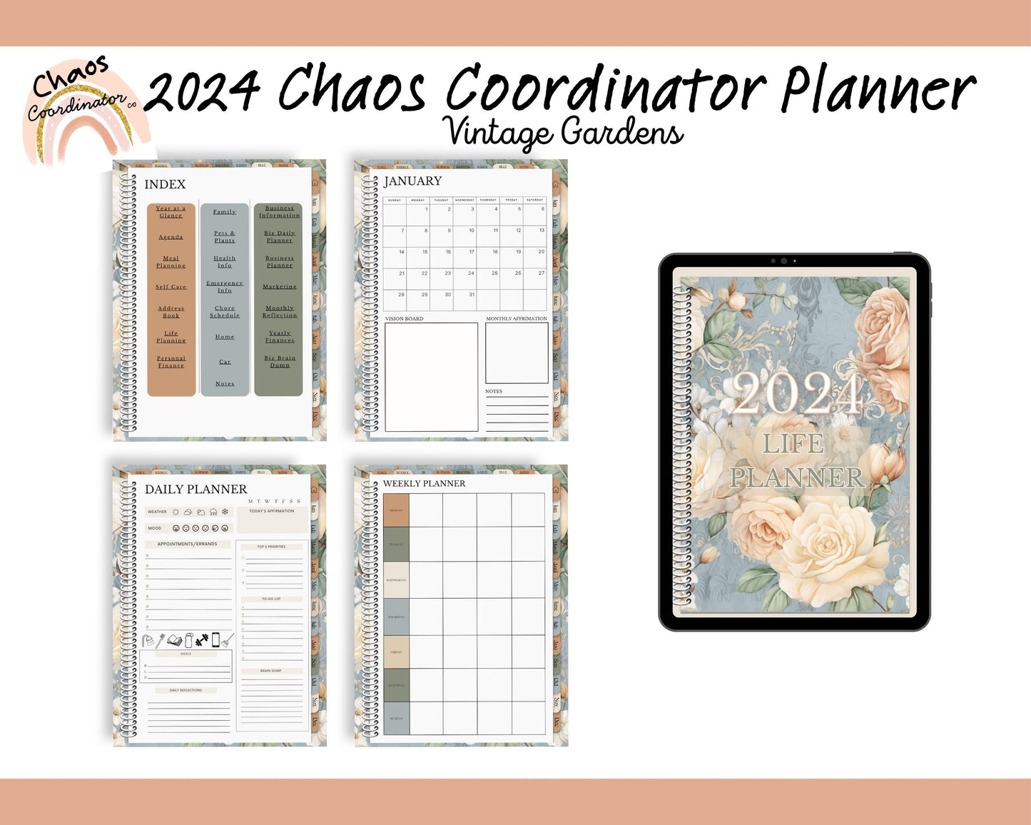 2024 Ultimate Chaos Coordinator Life Planner ~ Vintage Gardens