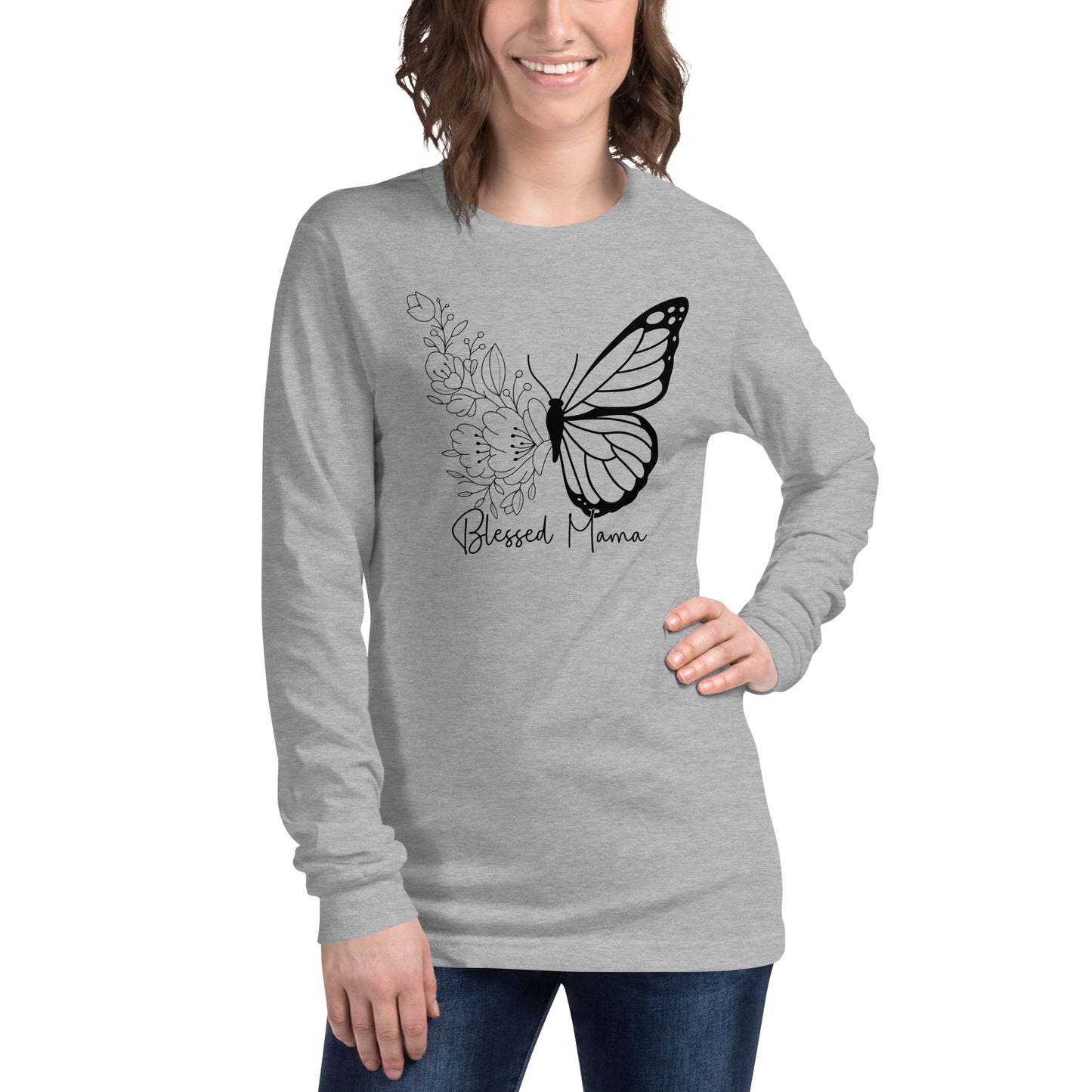 Blessed Mama Butterfly Long-Sleeve Tee