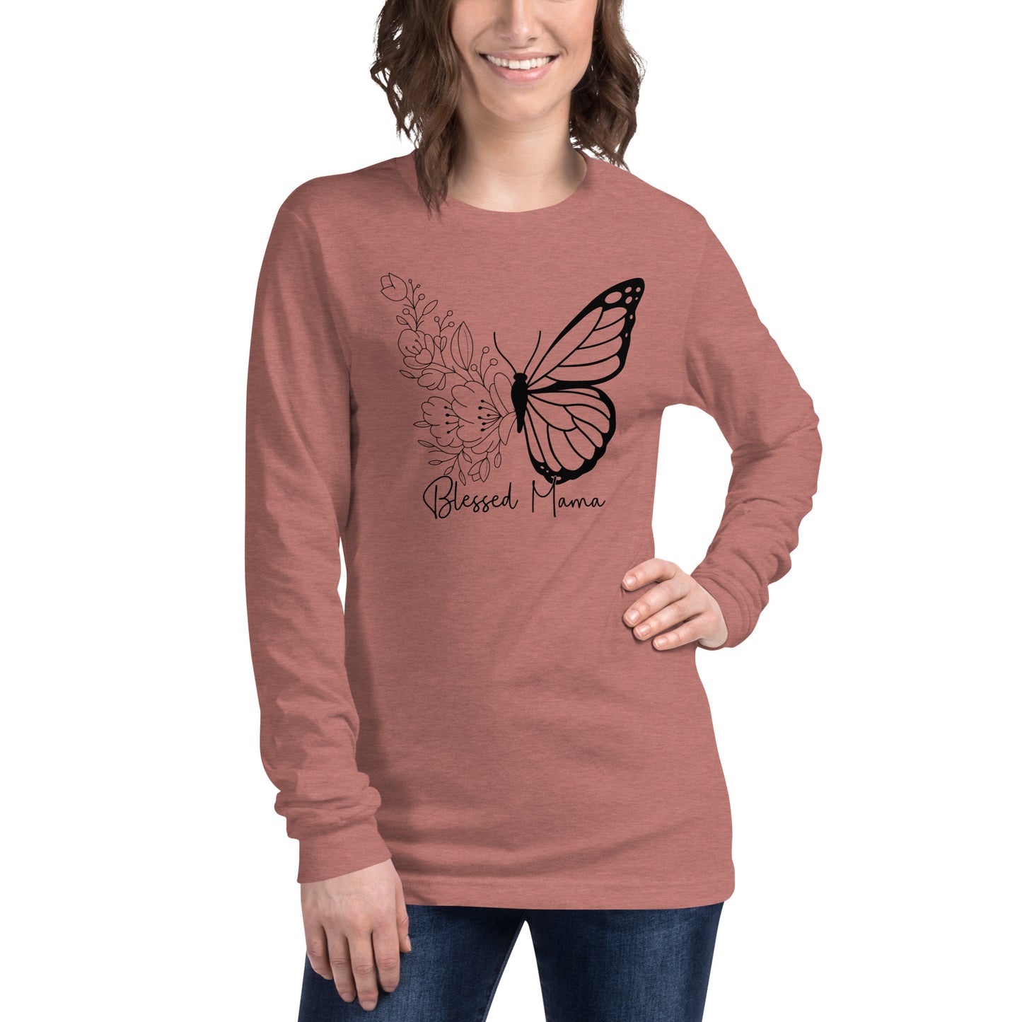 Blessed Mama Butterfly Long-Sleeve Tee