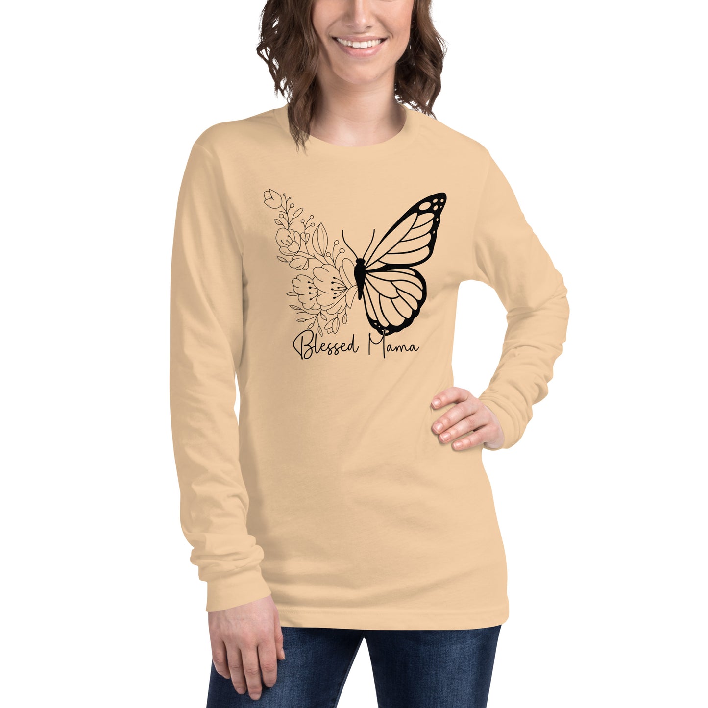 Blessed Mama Butterfly Long-Sleeve Tee