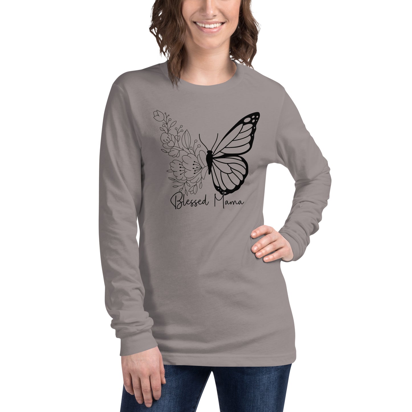 Blessed Mama Butterfly Long-Sleeve Tee